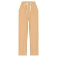 thumbnail image 5 of Qulqfy Cotton Linen Womens Pants Yellow Plus Size Baggy Drawstring Comfy High Waisted Petite Pants Girls Trousers XL, 5 of 8