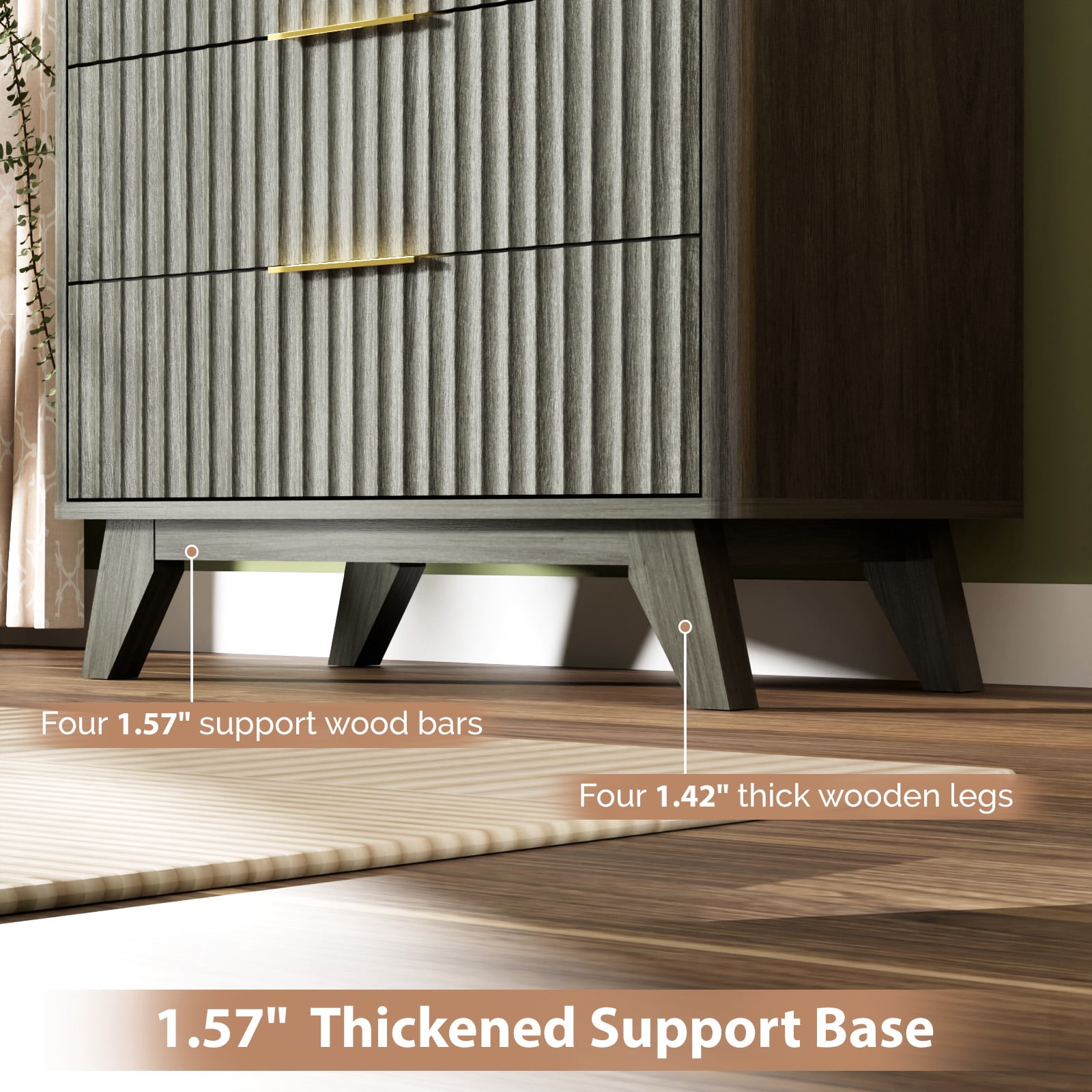 Ktaxon Fluted Tall 5 Drawer Dresser Solid Wood Chest of Drawers with Soft Close Slides Storage Cabinet for Bedroom Living Room Entryway Gray