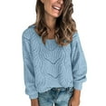 thumbnail image 2 of Sanbonepd Womens Sweaters Crewneck Long Sleeve Hollow Knit Sweater Solid Color Loose Pullover, 2 of 5