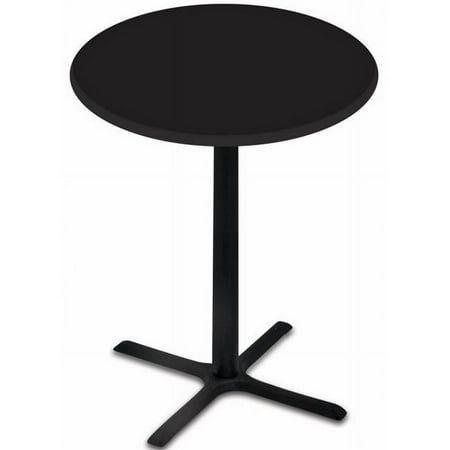 36 in. Black Table with 30 in. Diameter Indoor & Outdoor Black Steel Round Top