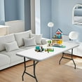 thumbnail image 2 of 6 ft Foldable Plastic Table for Display, Camping, Party, Dining, Barbecue, Picnic with Carrying Handle - White, 2 of 7