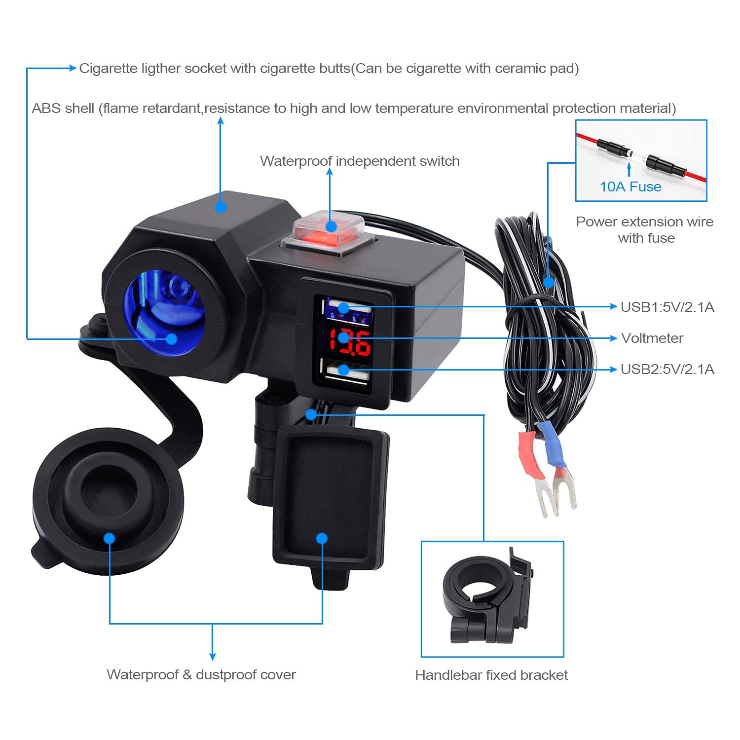 TurnRaise 12V Waterproof LED DC Digital Display Voltmeter Battery Monitor For Car Motorcycle Truck Boat Marine 