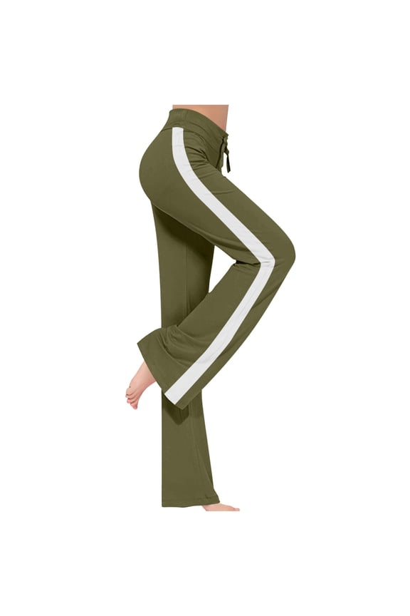 Women's Yoga Pants Cotton Slim Fit High Waiste Drawstring White Side Stripes Workout Running Leggings (3XL, Army Green)
