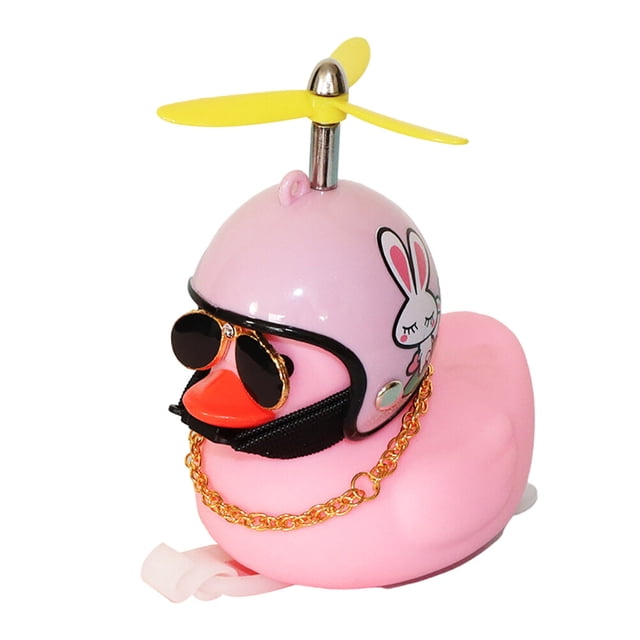 Adornos de pato rosa para coche, decoraciones para salpicadero de coche, gafas geniales, pato con casco de hélice, cadena dorada