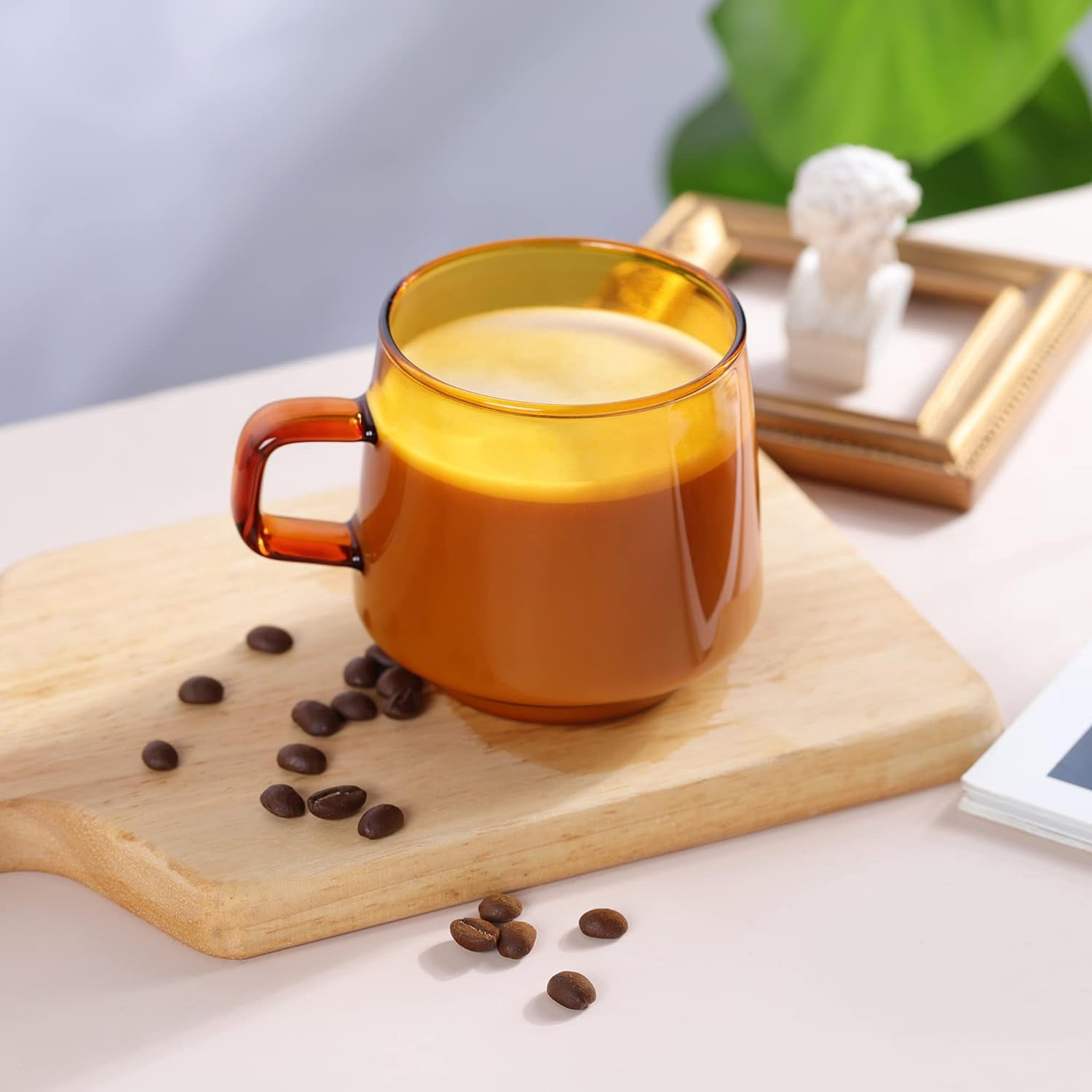 ABCISI Amber Glass Coffee Mugs Set of 2-10 oz Glass Stackable Coffee Cups with Handle - Colored Tea Cups Drinking Glasses for Espresso, Cappuccino, Latte, Tea, Milk
