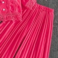 thumbnail image 4 of Summer Bohemian Outfits for Girls Short Sleeve Lapel Lace Button Down Shirts High Waist Pleated Pants Sets Hot Pink 2-3 Years, 4 of 5