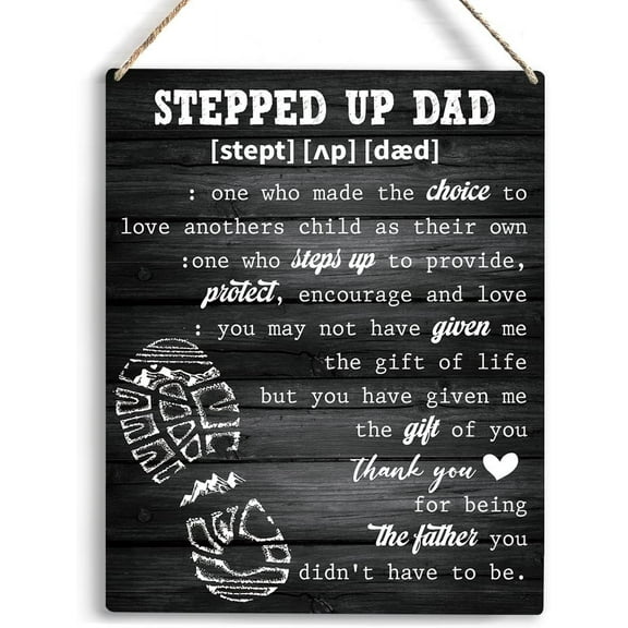 Wood Sign 8x10 Inch Stepped Up Dad Wooden Hanging Sign Happy Fathers Day Decor Best Gifts For Stepdad Meaningful Family Quote Stepdad Birthday Lightweight Wall Art Stepdad Decor Gift For Women Men