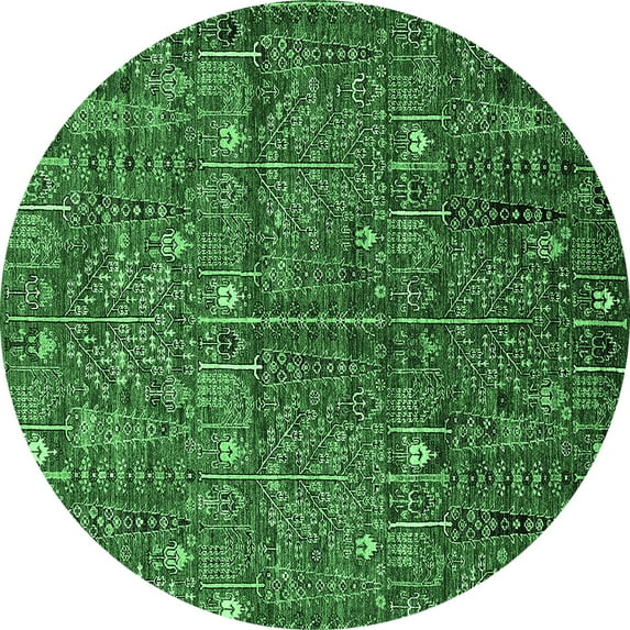 Ahgly Company Indoor Round Oriental Emerald Green Industrial Area Rugs, 7' Round