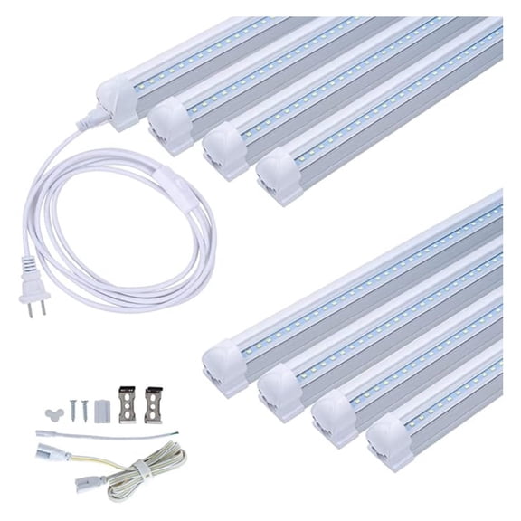8 Pack 4FT LED Shop Light 24W 4 Foot T8 Integrated Tube Light 6000K Daylight White with ON/Off Cable for Household, Garage Ceiling and Under Cabinet Lighting, Clear Cover