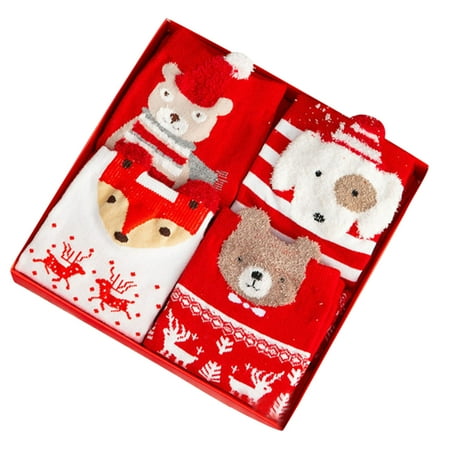 

ZHUASHUM Women Christmas Thicken Warm Non-slip Floor Socks 4-Pack