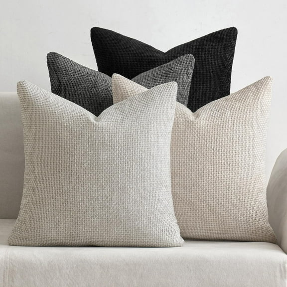 Pack of 4 Soft Decorative Cozy Throw Pillow Cover, 18x18 inch, Neutral Cream/Grey