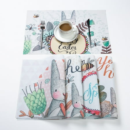

Grandest Birch Table Mat Non-slip Decorative Bunny Rabbit Easter Place Mat Table Decor Home Supplies