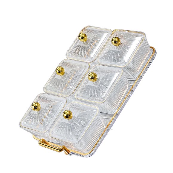 Luxury Snacks Fruit Plate with Double Handle for Holiday box Divided Serving Seasoning Snacks Clear 6 Bowls