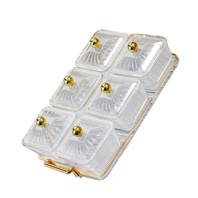Assiette de Collations de Luxe aux Fruits avec Bols de Service, Fruits de Fête, Double Poignée pour Assaisonnement des Fêtes, Collations, Transparente, 6 Bols