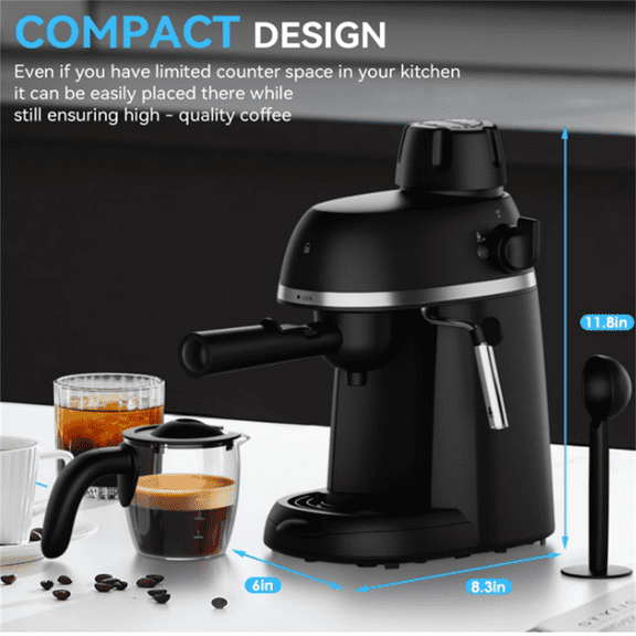 3.5 Bar Espresso & Cappuccino Machine with Steam Wand, Compact Design Coffee Maker for Latte, Safety Lock & Tritan Cups, 800w, Black