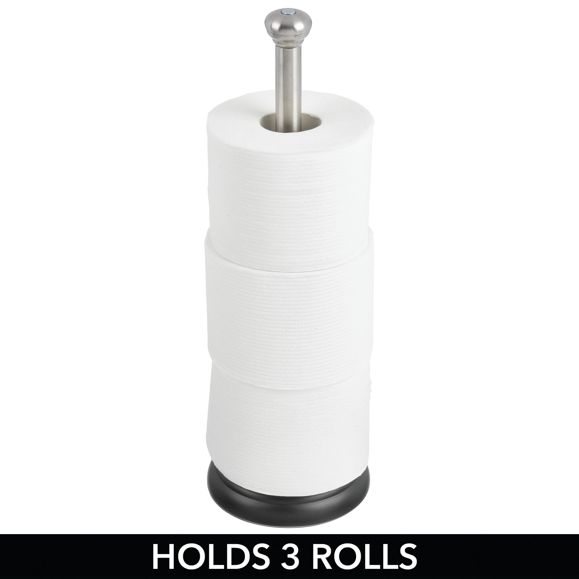 mDesign Metal Free-Standing Toilet Paper Holder - Brushed/Black