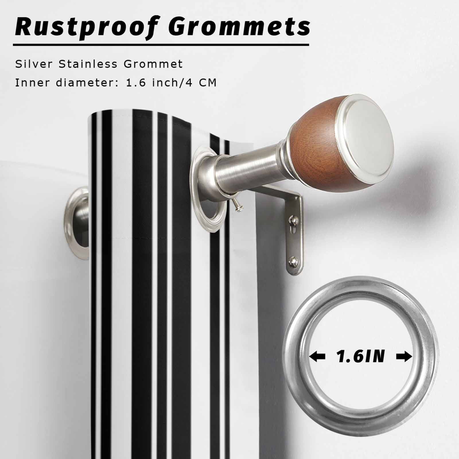 Colorful Stripes Outdoor Curtains for Patio Waterproof, Black Wood Texture White Grommet Curtains for Porch Outside Privacy Drape for Gazebo Garden Pergola, 2 Panels, 54x95in