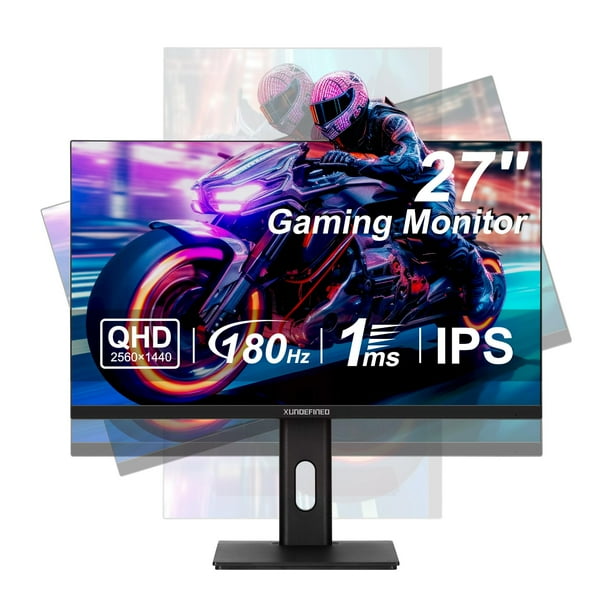XUNDEFINED Monitor Gamer 27 Pulgadas 2k, WQHD (2560 x 1440) 1440p IPS Pantalla, hasta 180Hz con Altavoces, 114% sRGB, Freesync, 1ms(GTG), Regulable en Altura y Giratorio, Puertos HDMI y DisplayPort