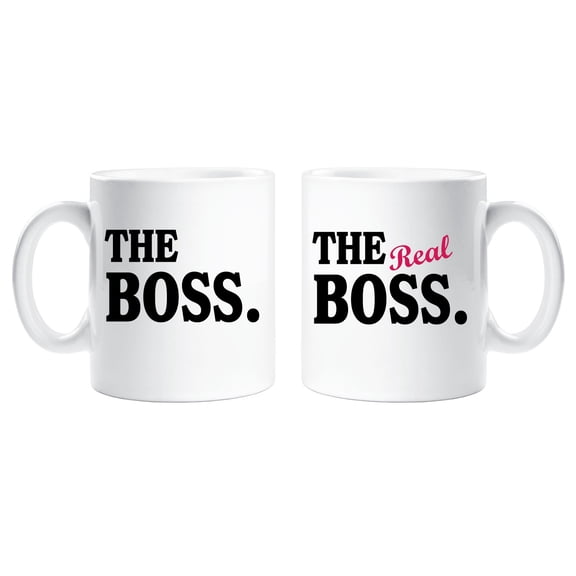 The Boss The Real Boss Couples Mug Set Parents Present Husband Wife Boyfriend Girlfriend Valentines Gift Christmas Anniv