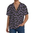 thumbnail image 7 of Lsque Bat Purple print Men's Cuban Collar Short Sleeve Shirt Summer Beachwear Casual Button Down Fashionable Vacation Leisure Shirt-Large, 7 of 7