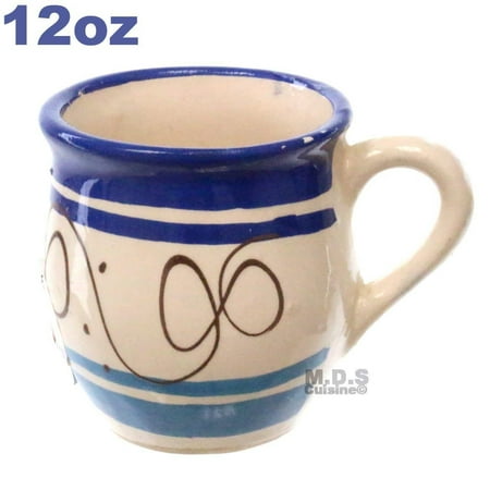 Decorative Mug Tazas De Barro 12 Oz-10 Oz Jarrito Artisan Artezenia Mexican Clay Traditional Authentic Ponchero Hot Chocolate Champurrado Tepache Pulque Mug Cup Handmade Decorative (Blue 12 Oz) ()