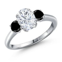 Gem Stone King 925 Sterling Silver Black Diamond Ring Set with Oval Moissanite (2.04 Cttw)