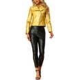 thumbnail image 2 of INSPIRE CHIC Women's Holographic Shiny Zipper Biker Metallic Jackets XS Gold, 2 of 6