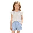 thumbnail image 2 of Girls 2 Piece Outfits Children Summer Sets Little Girls Short Sleeve T Shirt Elastic Waist Drawstring Shorts Solid Color Soft Comfortable Stretchy Sports Light Blue 8-9 Years, 2 of 7