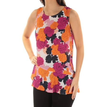 MAISON JULES Womens Purple Floral Sleeveless Jewel Neck Peplum Top Size: S