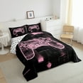 thumbnail image 4 of Erosebridal Teen Gamer Bedding Set Gaming Comforter Set Twin,Video Games Room Decor Pink Black Gamepad Reversible Bed Set Neon Geometric Grid Quilt For All Season 2 Pcs, 4 of 7
