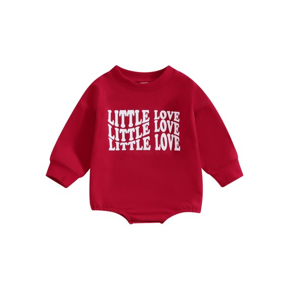 Baby Valentine’s Day Bubble Romper Long Sleeve Crew Neck Letter Print Bodysuit Infant Onesie