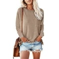 thumbnail image 2 of TYGHBN Autumn/Winter Round Neck Pocket Split Long Sleeve Casual Loose Top T Shirt for Woman Shirts for Women Pack Extra Long Sleeve Layering Shirt Women Tall Women's Shirts Raglan Short Sleeve Shirt, 2 of 6