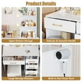 thumbnail image 4 of Vanity Set with Mirror, UHOMEPRO Lighted Makeup Vanity Desk with 5 Drawers, 3 Storage Shelves, Hair Dryer Rack, and Cushioned Stool, Modern Makeup Desk Dressing Table for Girls Bedroom, White, 4 of 12