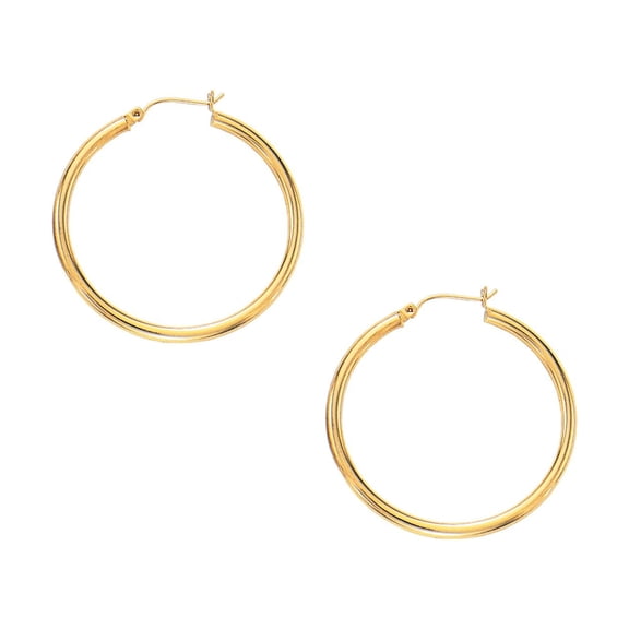 10K Yellow Gold Shiny 3x40mm Hoop Earrings with Hinged