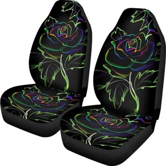 Gothic Rose Design Print 2Pcs Car Front Seat Covers for SUV Truck Washable Auto Cushion Cover Universal Protect Easy to Install