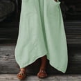 thumbnail image 7 of TaTaai Women's Loose Fit Maxi Dress Solid Color V-Neck Three-Quarter Sleeve Linen Feel with Pocket Detail Irregular Hem Casual Gift, 7 of 7
