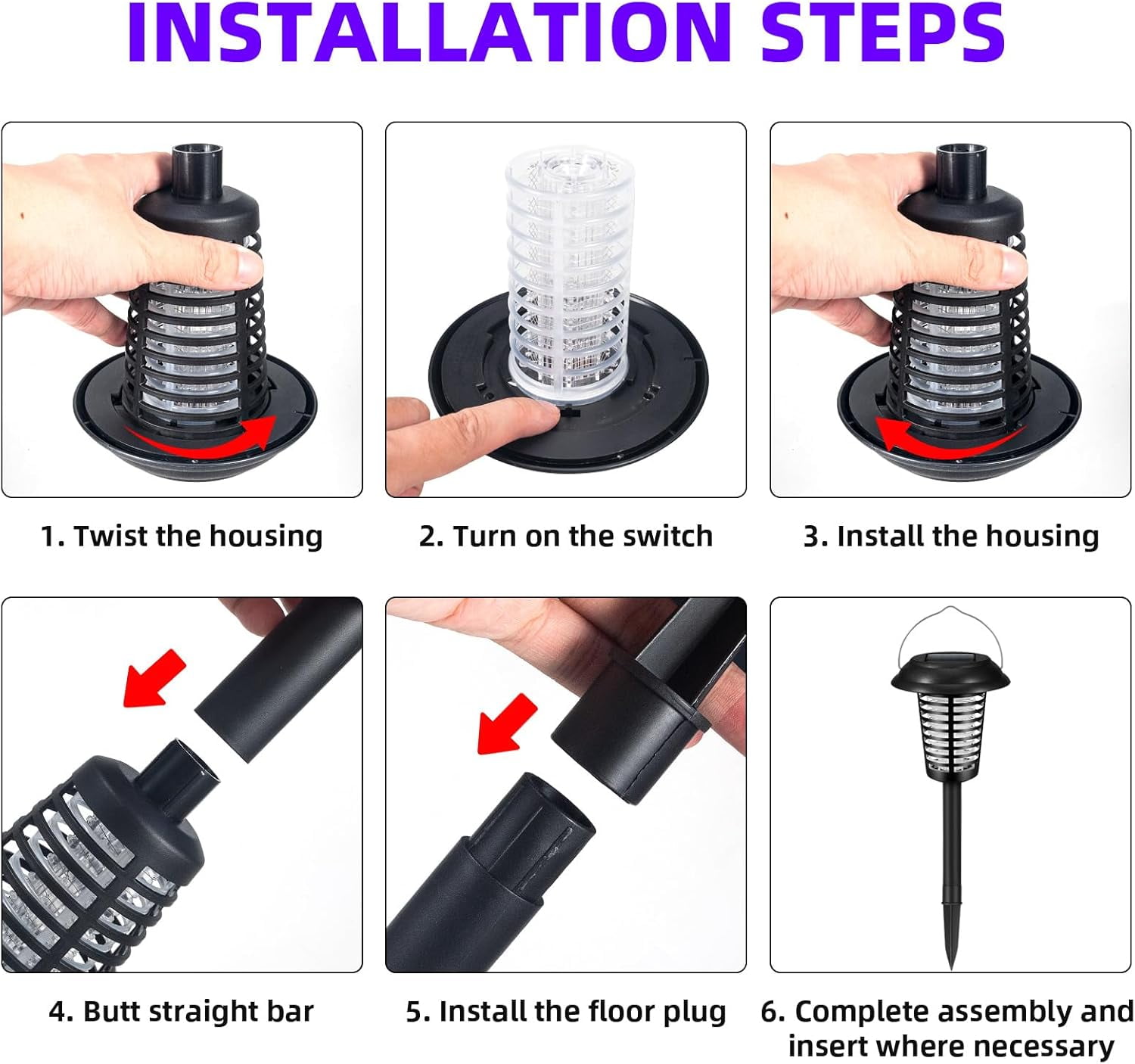 G · PEH Solar Bug Zapper, 2 Pack Outdoor Solar Powered Mosquito Zapper Killer Lamp Fly Zapper Repellent Lighting Stake Landscape Fixture