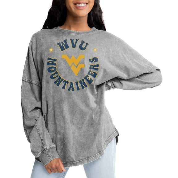 Women's Gameday Couture Gray West Virginia Mountaineers Playing Around Faded Wash Oversized Long Sleeve T-Shirt