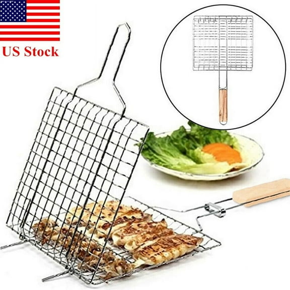 Grilling baskets With Handle Portable Outdoor Camping BBQ Rack for Fish Shrimp Vegetables Barbeque Griller Cooking Accessories