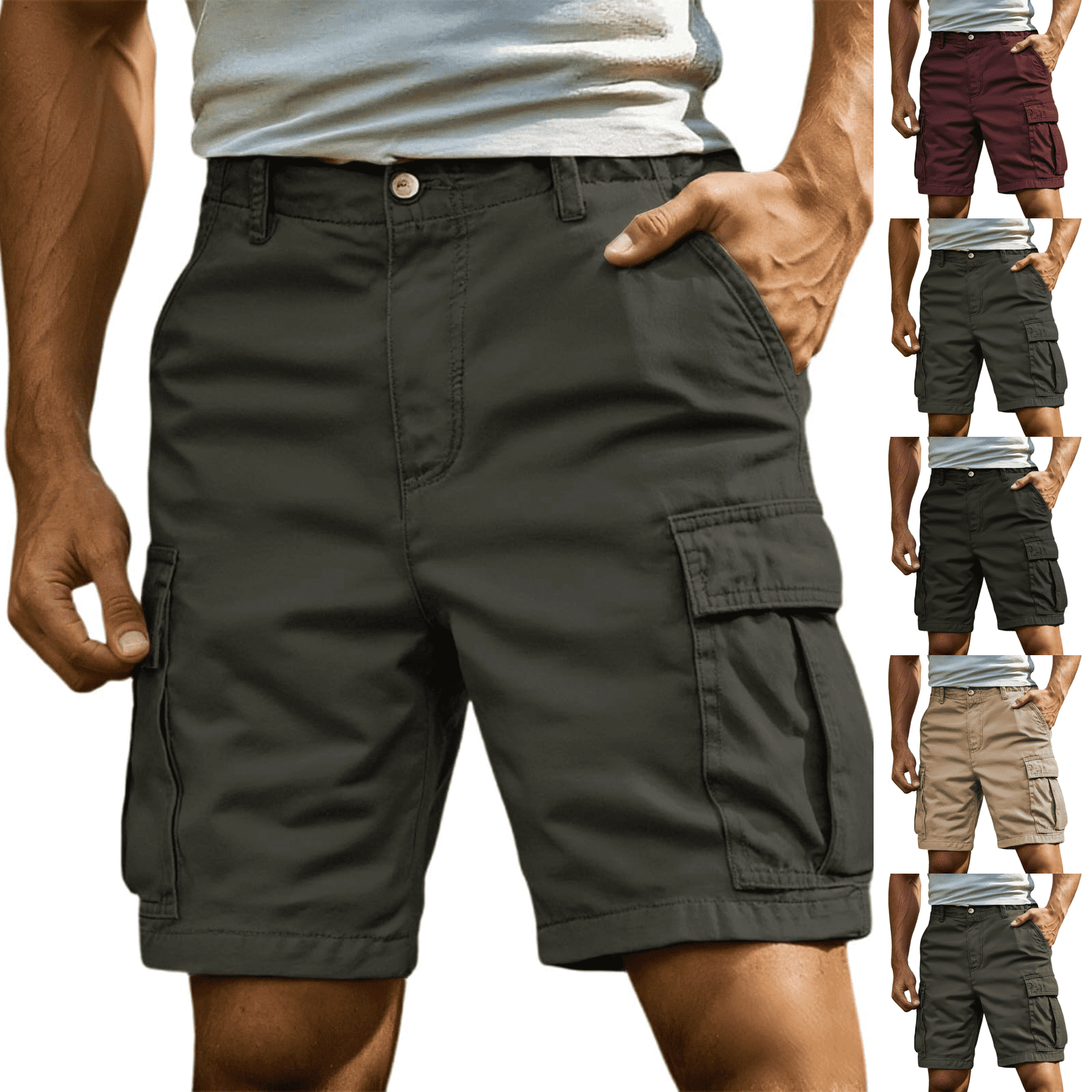 Cargo Shorts for Men Summer Workout Hiking Shorts Elastic Baggy Golf Fishing Casual Outdoor Work Short Dark Gray M