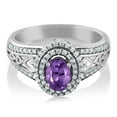 thumbnail image 3 of Gem Stone King 925 Sterling Silver Purple Amethyst Ring for Women (1.21 Cttw, Center Stone: 6X4MM, Gemstone Birthstone, Available in Size 5, 6, 7, 8, 9), 3 of 5