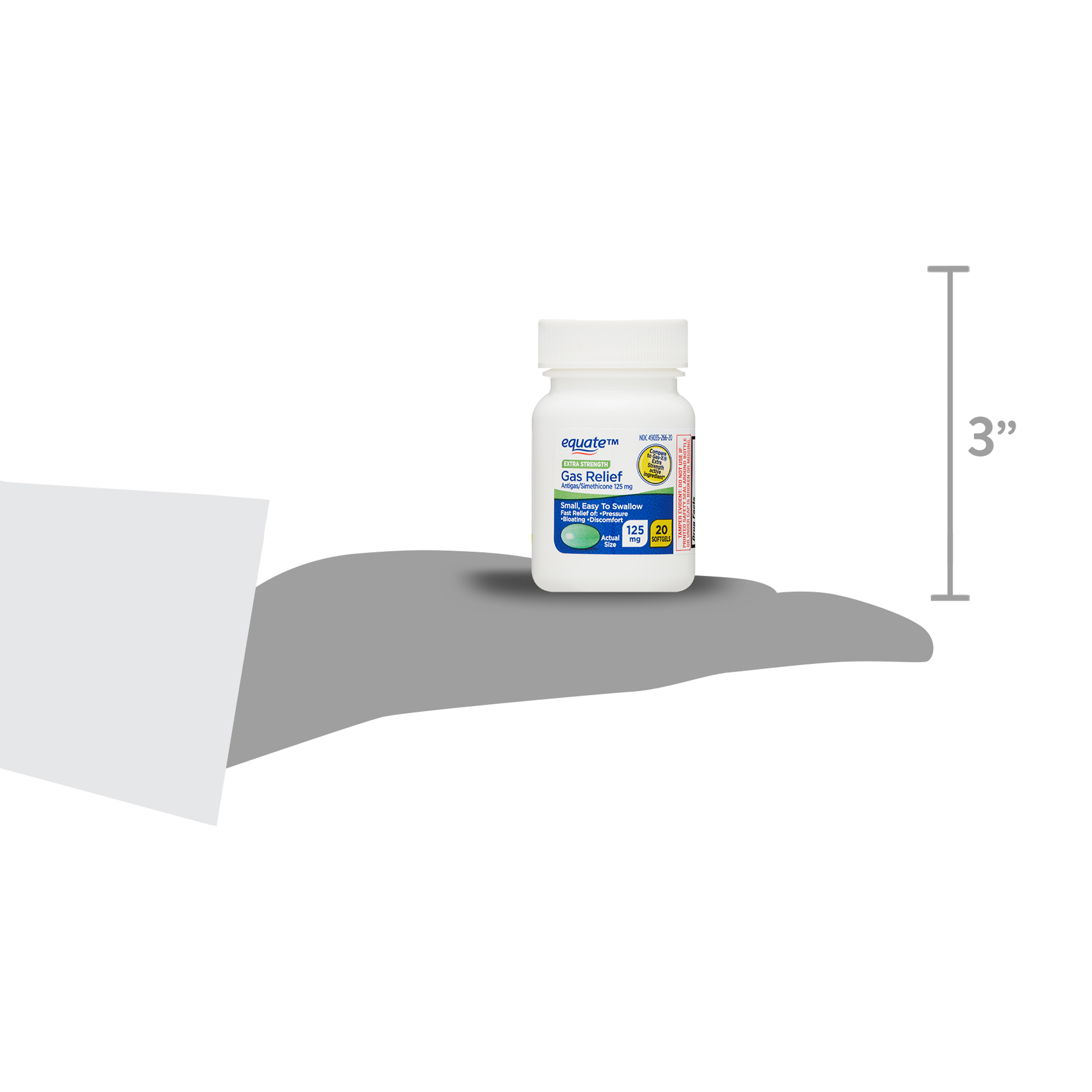 Equate Alivio de Gases de Fuerza Extra con Simeticona 125 mg, Cápsulas Blandas, 20 Unidades, Comparar con Ingrediente Activo de Gas-X Fuerza Extra 8
