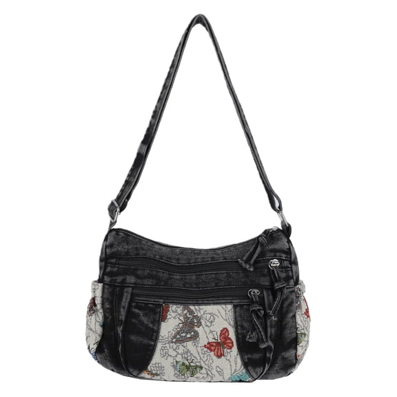 HUISZJ Denim Shoulder Bag, Adjustable Strap Underarm Bag with Zipper, Large Capacity Crossbody Bag for Women Work Shopping Travel (Black)