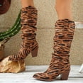 thumbnail image 6 of SACFOF Womens Classic Tall Knee High Block Heel Fashion Boots Animal Print Pointed Toe Chunky Heel Shoes, 6 of 7