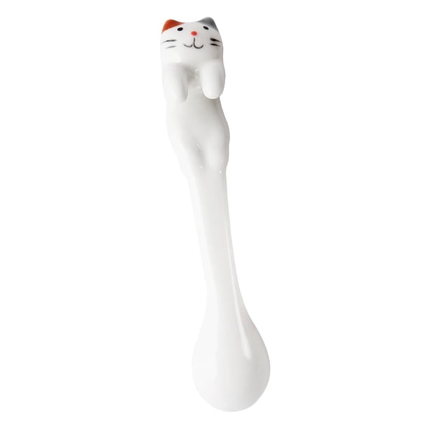 Mini cucharas de cerámica con forma de gato de dibujos animados para espresso, ideales para postres, pasteles, helados, capuchinos y para la cocina o restaurantes. Gato marrón gris