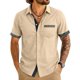 thumbnail image 1 of Camisas de Verano Casuales de los Hombres Impresas Camisa de Manga Corta Parchada para Hombres, Contraste Cuello Botón Arriba con Bolsillo de Pecho, 1 of 8