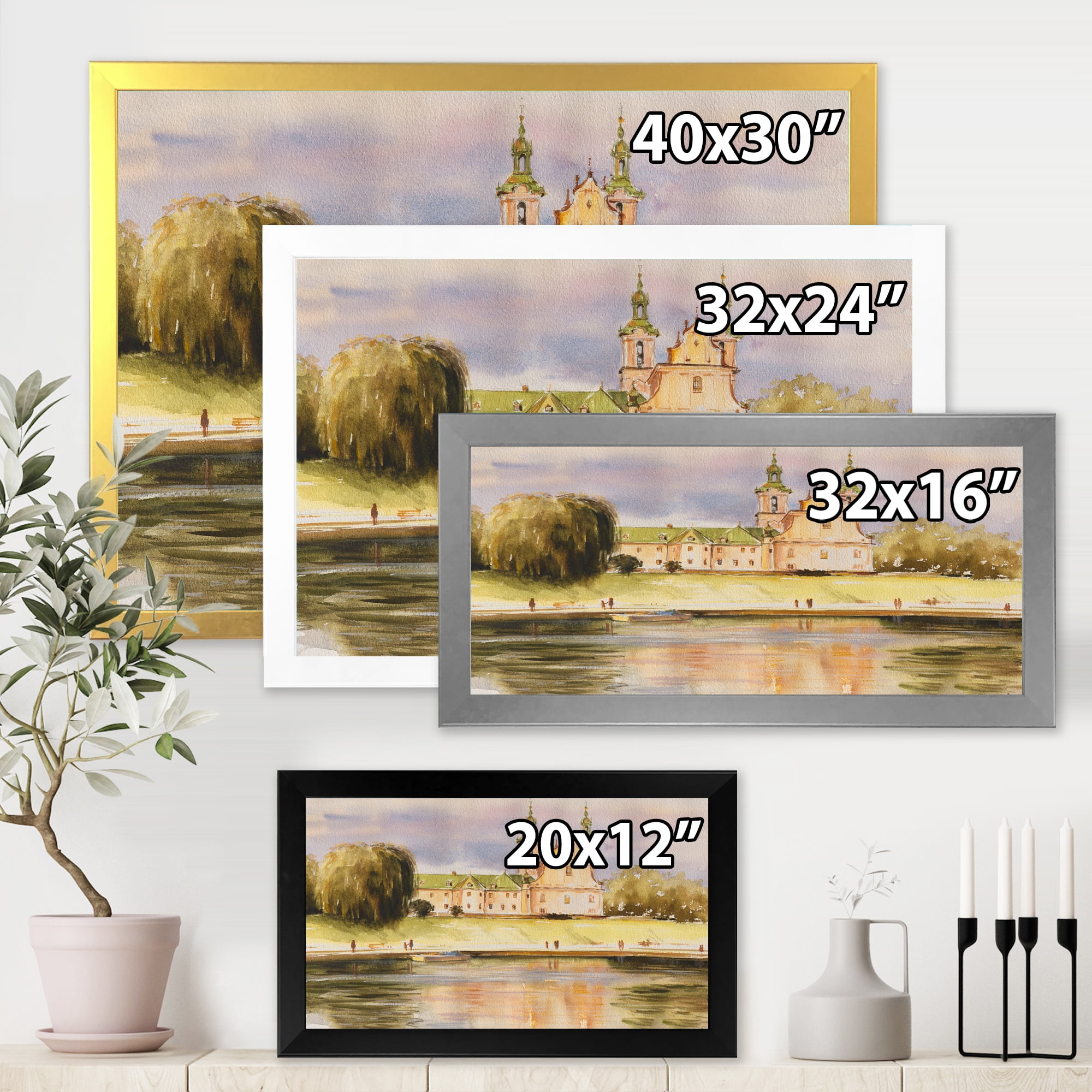 Designart 'Historical Church On The Rock On Banks of The River' Lake House Framed Art Print