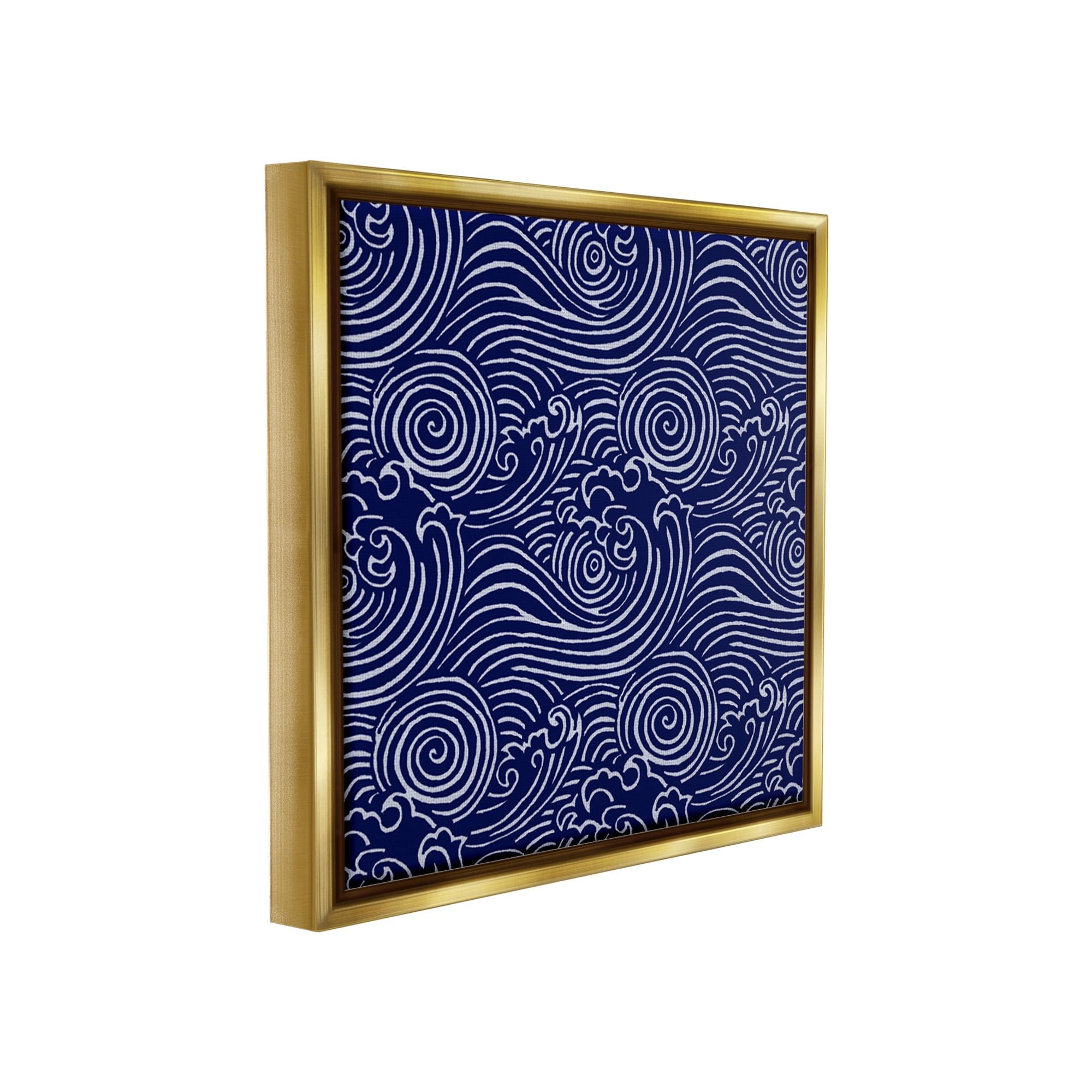 Stupell Industries Blue Traditional Waves Nature Painting Gold Floater Framed Canvas Art Print Wall Art, 18 x 18