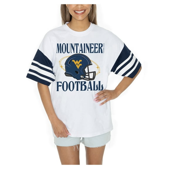 Women's Gameday Couture  White West Virginia Mountaineers Starting Lineup Contrast Sporty Heritage Oversized T-Shirt