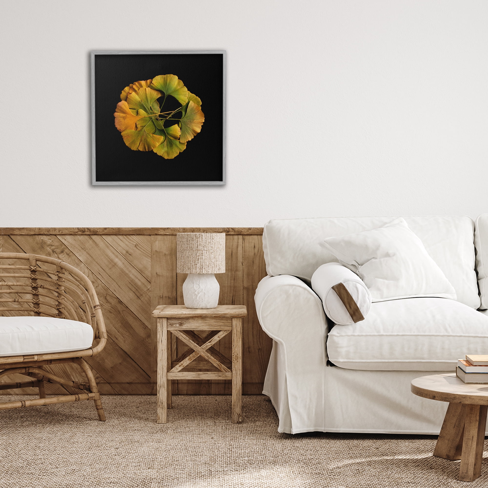 Stupell Industries Overlapping Ginkgo Leaves Gray Framed Giclee Art, design by Beth Adoette